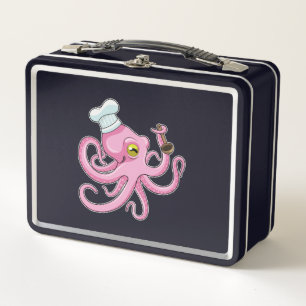 Octopus como cocinero con cuchara de madera