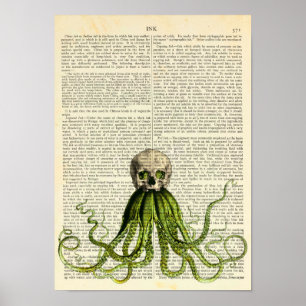 Octopus con cráneo, gótico, horror, arte calamar
