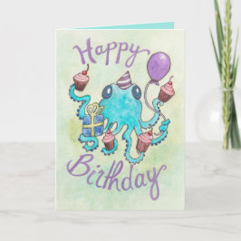 Octopus con tarjeta de cumpleaños Cupcakes