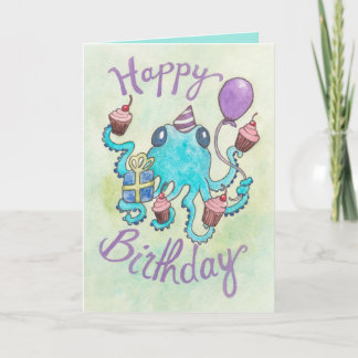 Octopus con tarjeta de cumpleaños Cupcakes