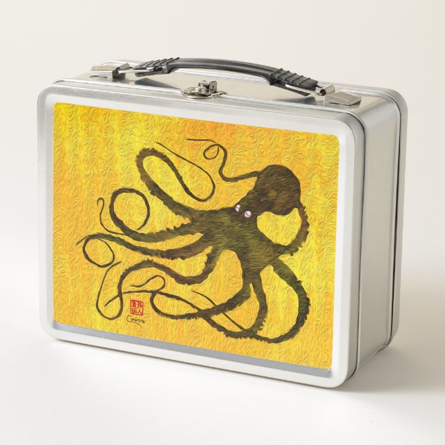 Octopus en amarillo - retro caja de almuerzo (Anverso)