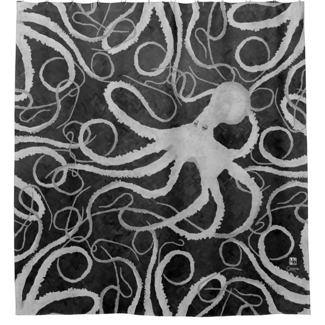 Octopus en Gris oscuro - Cortina de ducha (Anverso)