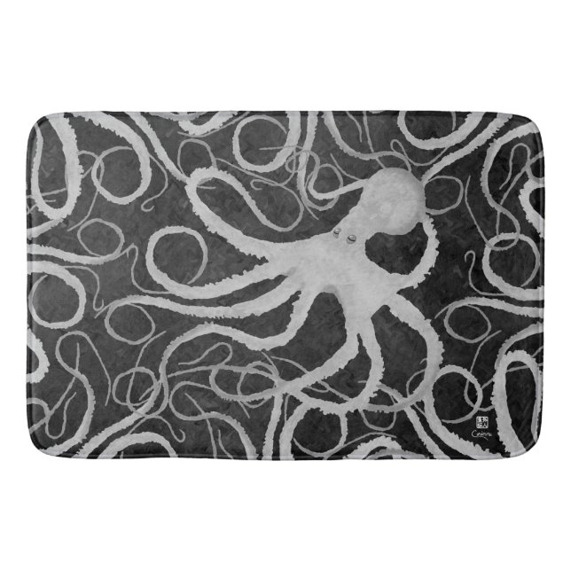Octopus en Gris oscuro - Gran alfombra de baño (Anverso)