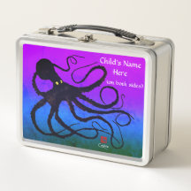 Octopus en morado, azul y verde - retro caja de al