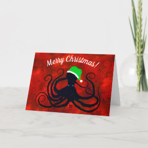 Octopus navidad en rojo - Tarjeta de 7" x 5"