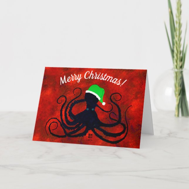 Octopus navidad en rojo - Tarjeta de 7" x 5" (Anverso)