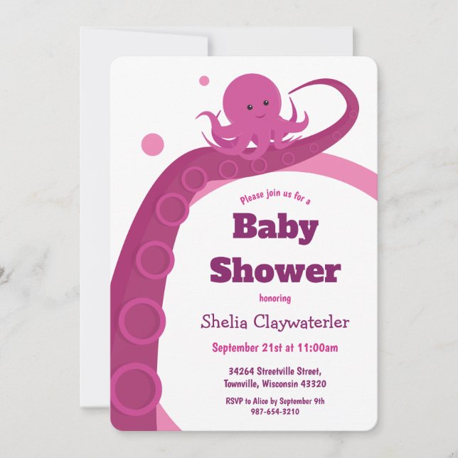 Octopus rosado | Invitación de Baby Shower (Anverso)