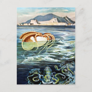 Octopus vintage y postal de calamar