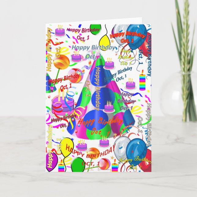 Octubre, 1 tarjeta de felicitación de cumpleaños d (Anverso)