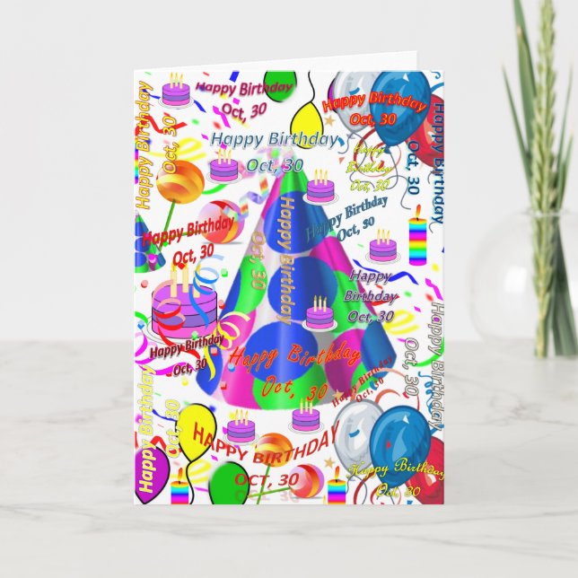 Octubre, 30 Cumpleaños Tarjeta de felicitación dob (Anverso)