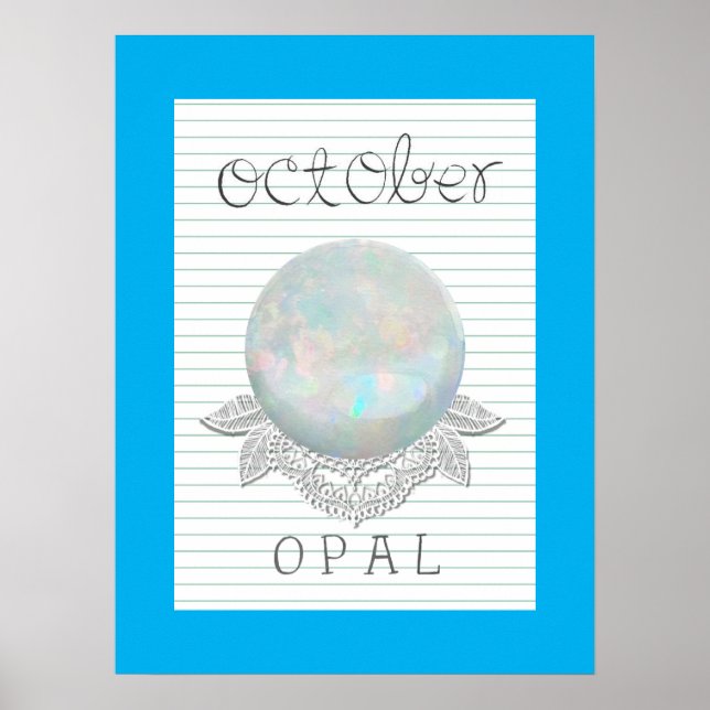 Octubre Poster de arte de Birthstone Opal (Frente)