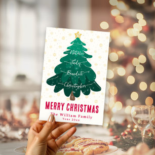 Ocupada familia de árboles de Navidad no tarjeta d