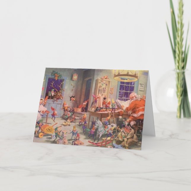 Ocupada tarjeta de taller de Santa Claus (Anverso)