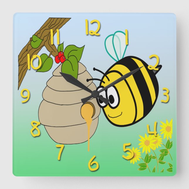 Ocupado reloj de pared cuadrado de abeja con niño (Anverso)