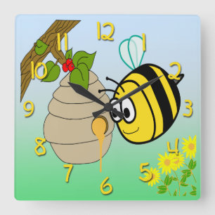 Ocupado reloj de pared cuadrado de abeja con niño
