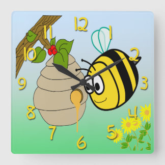 Ocupado reloj de pared cuadrado de abeja con niño