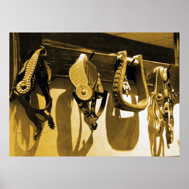 Oeste de Cowboy Horse Stirrups y Arte Poster de Cu