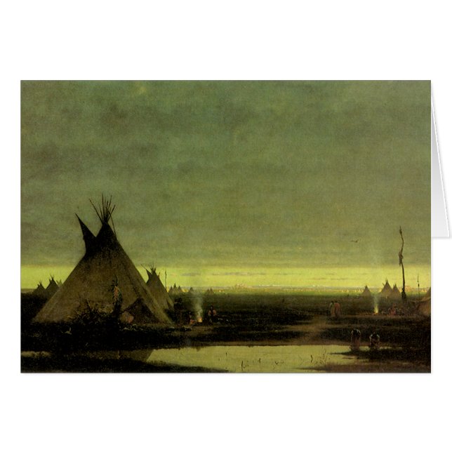 Oeste vintage, campamento indio al amanecer de Tav (Anverso (Horizontal))