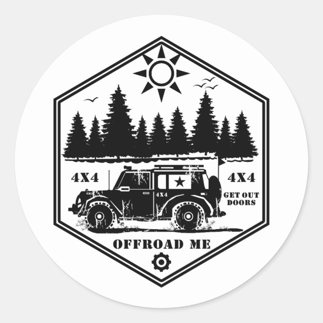 OFF ROAD ME Wilderness BW Classic Round Pegatina (Anverso)