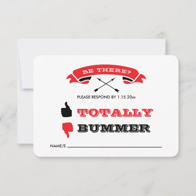 Offbeat Wedding RSVP - Negro y rojo (Anverso)