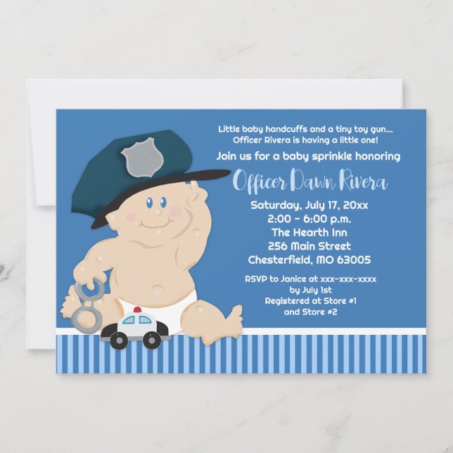 OFICIAL DE POLICÍA Cop Invitación a Baby Shower 5x (Anverso)
