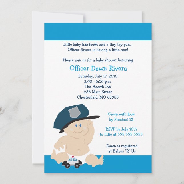 OFICIAL DE POLICÍA Cop Invitación a Baby Shower 5x (Anverso)