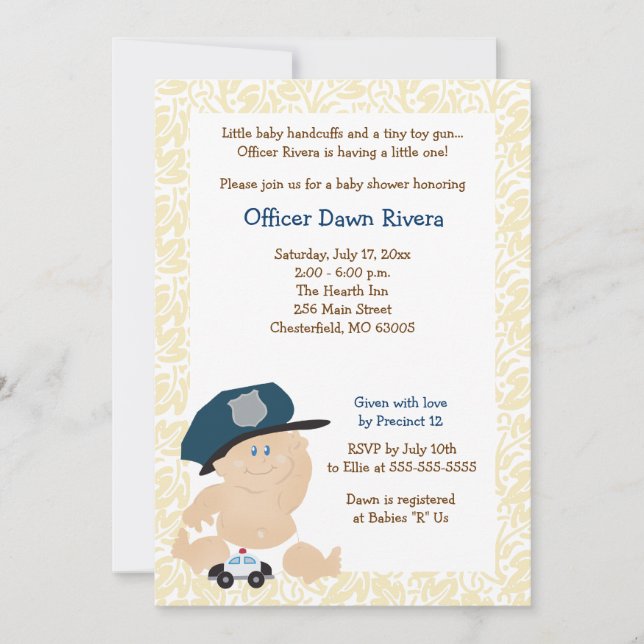 OFICIAL DE POLICÍA Cop Invitación a Baby Shower 5x (Anverso)