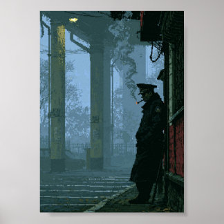 Oficial Noir de Arte de Píxel Retro Fumando