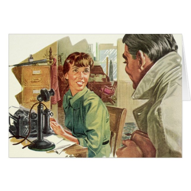 Oficina comercial vintage, CEO jefe y secretaria (Anverso (Horizontal))