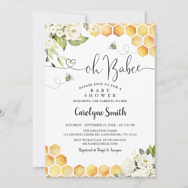 Oh BaBee Invitación de Baby Shower neutral en cuan (Anverso)