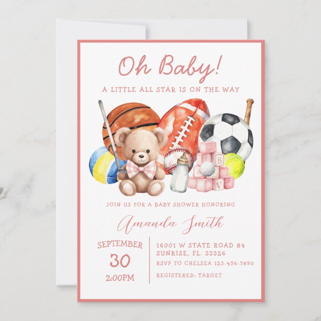 Oh Baby ALL STAR SPORT Invitación a Baby Shower (Anverso)