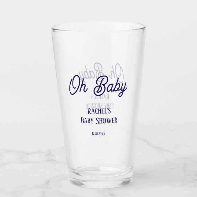 Oh Baby Baby Shower Navy Blue Script Favor del reg (Anverso)