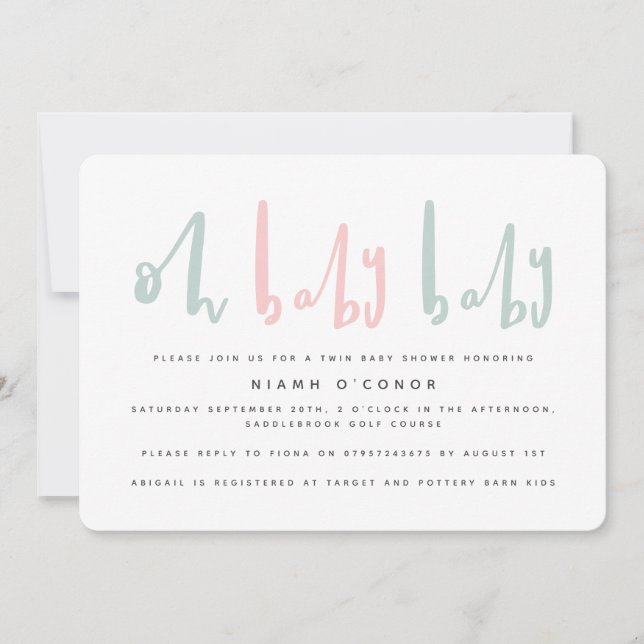 Oh baby baby twin baby baby ducha invitación (Anverso)