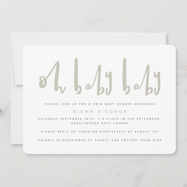 Oh baby baby twin baby baby ducha invitación (Anverso)