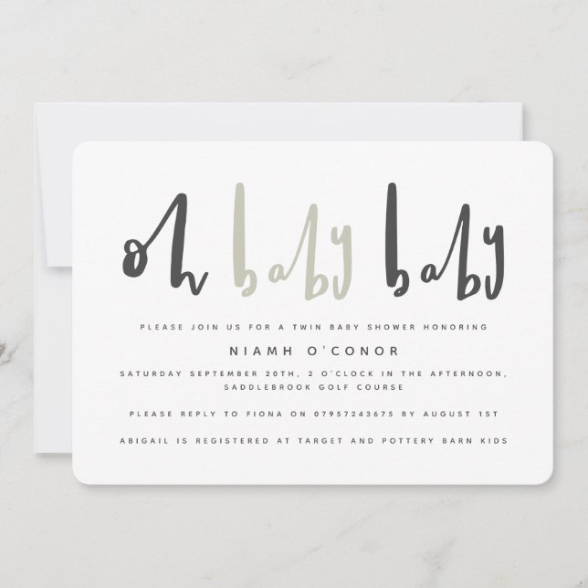 Oh baby baby twin baby baby ducha invitación (Anverso)
