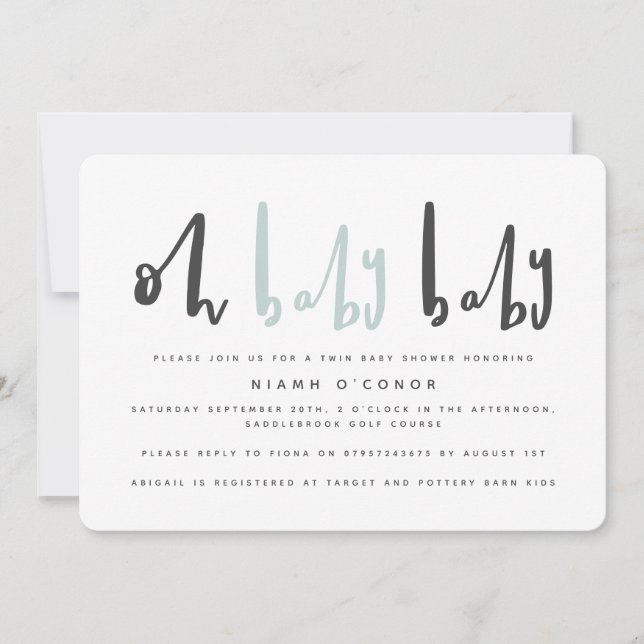 Oh baby baby twin baby baby ducha invitación (Anverso)