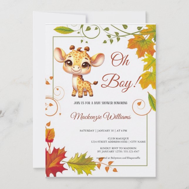oh baby babyducha girafa invitación (Anverso)