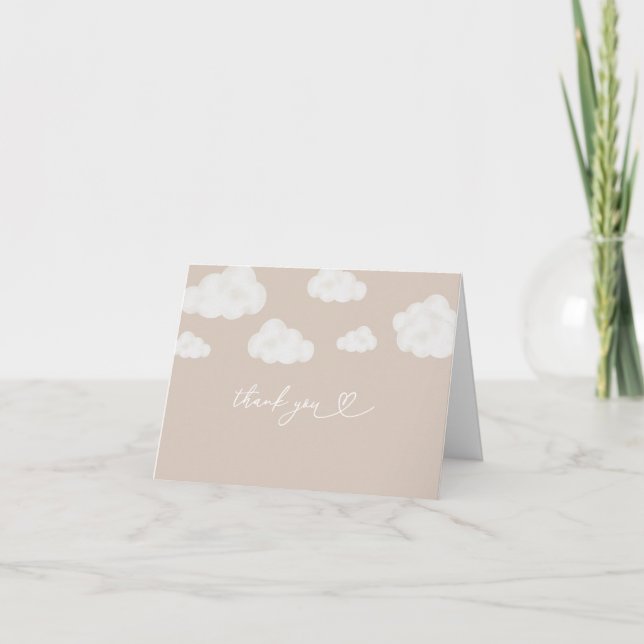 Oh Baby Beige Cloud Baby Shower Tarjeta de agradec (Anverso)