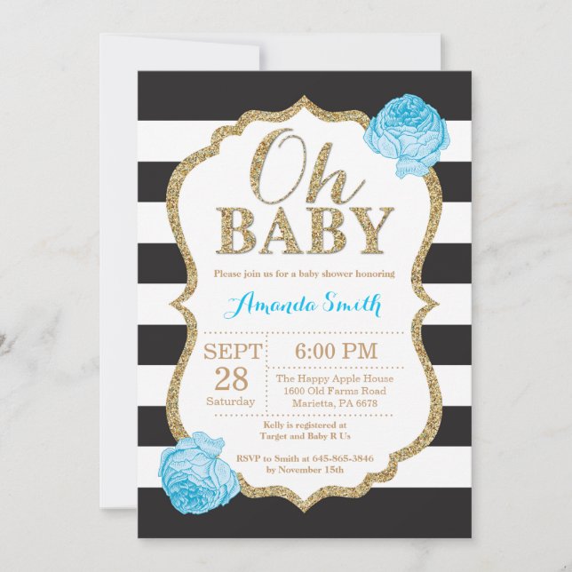 Oh Baby Black and Gold Invitación a Baby Shower (Anverso)