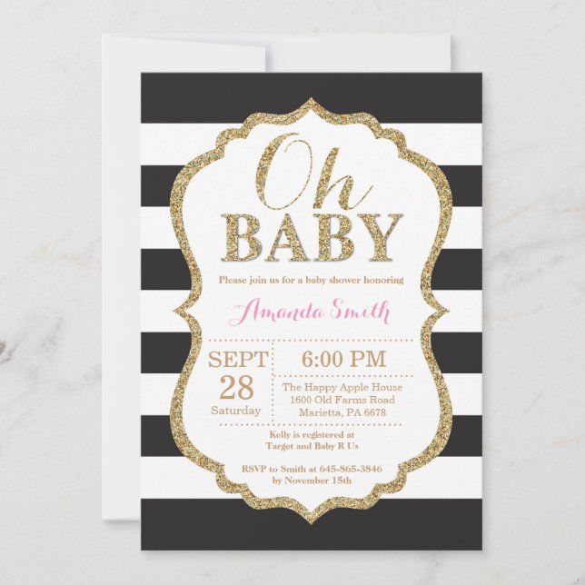 Oh Baby Black and Gold Invitación a Baby Shower (Anverso)