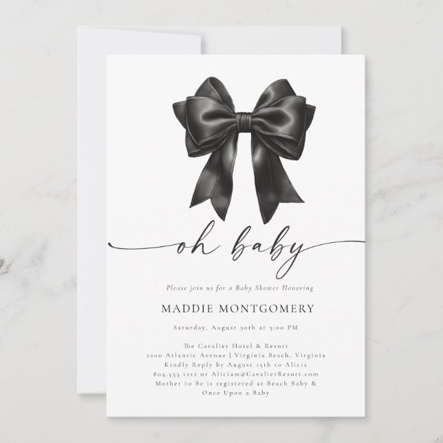 Oh Baby Black Coquette Bow Invitación Baby Shower (Anverso)