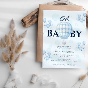 Oh Baby Blue Balloon Invitación a Baby Shower
