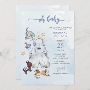 Oh Baby Blue Boho Boy Invitación de Baby Shower