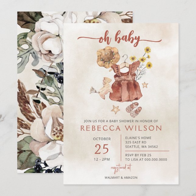 Oh Baby Boho Chica Invitación a Baby Shower (Anverso / Reverso)