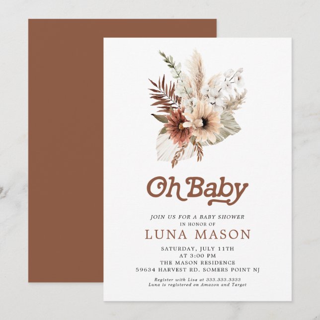 Oh Baby Boho Gender Neutral Baby Shower Invitación (Anverso / Reverso)