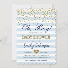 Oh Baby Boy Blue Gold Invitación a Baby Shower