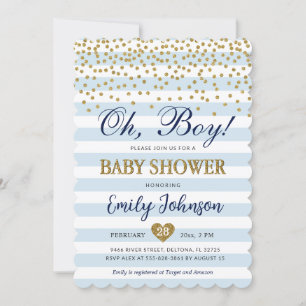 Oh Baby Boy Blue Gold Invitación a Baby Shower