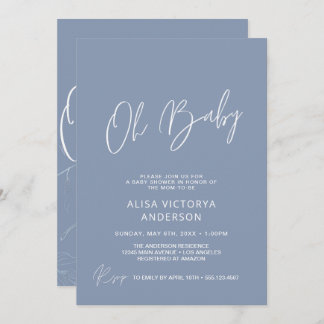 Oh Baby Boy Dusty Blue Invitación Simple para la L
