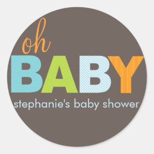 Oh Baby Boy Moderno Pegatina de Baby Shower