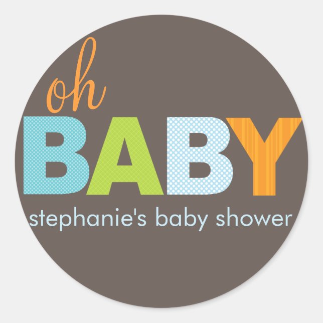 Oh Baby Boy Moderno Pegatina de Baby Shower (Anverso)